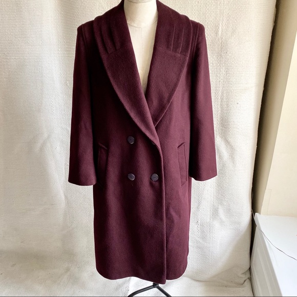 Vintage Jackets & Blazers - Vintage 80s 90s Wool 3/4 Long Midi Coat Wine Berry